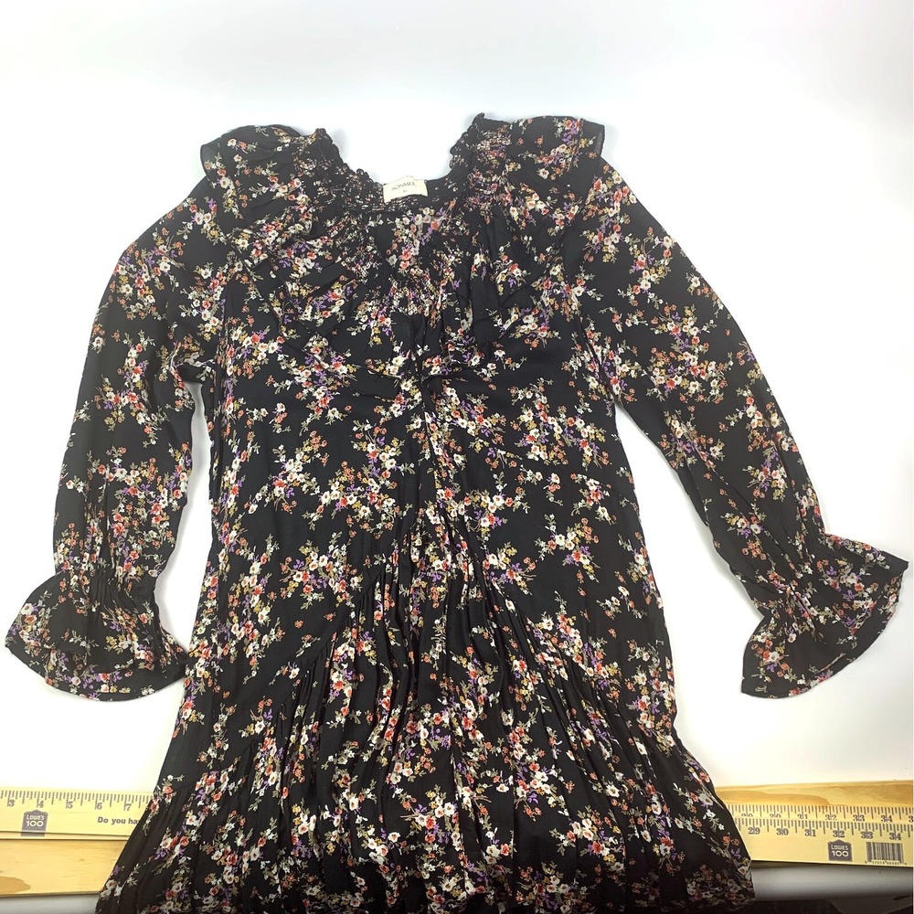 Sonmer‎ Lola Dress Sz XL Black Floral Ankle Length Ruffled Midi Asymetric V Neck - Picture 9 of 16